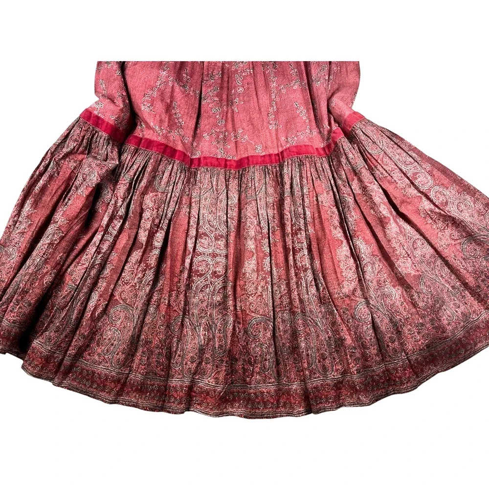 $255 Ro's Garden Percy Baltistan Ruffle Tiered Peasant Dress | Sz M, Pink - Picture 10 of 15